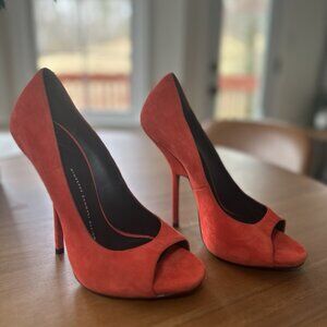 Giuseppe Zanotti Alien Wavy Suede Open Toe Heels